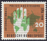 Briefmarken
Deutschland
Bundesrepublik Deutschland
20 Pf. Internationale Polizeiausstellung 1956, postfrische Erhaltung, Plattenfehler ,,I" (Antill...