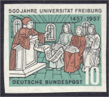 Briefmarken
Deutschland
Bundesrepublik Deutschland
10 Pf. 500 Jahre Universität Freiburg 1957, ungezähnt in postfrischer Erhaltung, bestens geprüft...