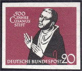 Briefmarken
Deutschland
Bundesrepublik Deutschland
20 Pf. 500 Jahre Cusanusstift 1958, ungezähnt in postfrischer Kabinetterhaltung, signiert. ** Mi...