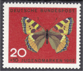 Briefmarken
Deutschland
Bundesrepublik Deutschland
20 Pf. Schmetterlinge 1962, postfrische Erhaltung, ohne Wasserzeichen, doppelt geprüft Salomon B...