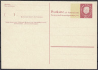 Briefmarken
Deutschland
Bundesrepublik Deutschland
20/20 Pf. Heuss-Medaillon 1960, Ganzsache mit breitem Lumogen-Beidruck (Type I), Frageteil + Ant...