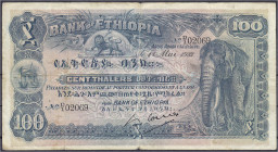 Banknoten
Ausland
Äthiopien
100 Thalers 1.5.1932. Elefant. III-IV, selten. Pick 10.