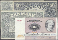 Banknoten
Ausland
Dänemark
4 Scheine: 50 Kroner 1942, 100 Kroner 1957 und 1959 sowie 1972/1988 (I-) meist III. Pick 32d,39o,s,51r.
