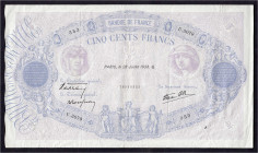 Banknoten
Ausland
Frankreich
500 Francs 28.7.1938. IV, div. Einrisse. Pick 88c.