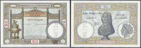 Banknoten
Ausland
Französ. Indien
SPECIMEN des 50 Rupees o.D. (1936), mit Perforation SPECIMEN und ohne KN. I, von größter Seltenheit. Pick 7 S.