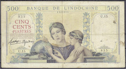 Banknoten
Ausland
Französ. Indochina
500 Piastres o.D. (1951). III-IV, selten. Pick 83a.