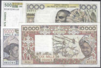 Banknoten
Ausland
Französ. Westafrika
4 Scheine: 500 Francs 2001, 1000 Francs o.D., 5000 Francs 1992, 10000 Francs o.D. (1981). I bis II. Pick 110A...