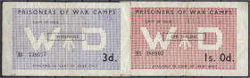 Banknoten
Ausland
Grossbritannien
2 Kriegsgefangenenlagerscheine des II. WK o.D. Beide gestempelt für Lager 116 ("Mill Lane Camp" Hatfield Heath, E...