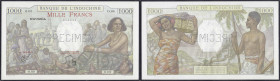 Banknoten
Ausland
Neukaledonien
SPECIMEN der Banque de l´Indochine, 1000 Francs o.D. (1938), mit Perforation SPECIMEN und KN 0 0 0. I, äußerst selt...