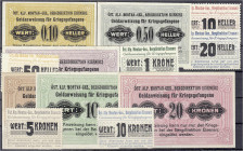 Banknoten
Ausland
Österreich
Eisenerz: Geldanweisung für Kriegsgefangene, 12 Scheine zu 0,10, 0,50, 10, 20, 50 Heller, 2 X 1, 2 X 5, 2 X 10 u. 20 K...