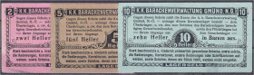 Banknoten
Ausland
Österreich
Gmünd: Barackenverwaltung, 3 Scheine zu 2, 5 u. 10 Heller o.D. III-, selten. Richter 17.