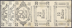Banknoten
Ausland
Österreich
Windischgarsten: 3 Zusammendrucke zu jeweils 10, 20 u. 50 Heller auf Fettkarte. Gültig bis 1.9.1920. II-III, stockflec...
