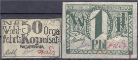Banknoten
Ausland
Russland
Batarejnaja, Wohlfahrts Organisation, 50 Kopeken u. 1 Rubel o.D. (1919-1920). I-II, selten. Campbell. 6855c,6857.