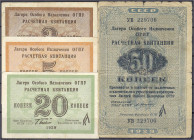 Banknoten
Ausland
Russland
Sibirien, Lagergeld, 4 Scheine zu 2, 5, 20 u. 50 Kopeken o.D. (1929). III-IV-, selten. Campbell. 7275a,7276a,7277a u. 72...