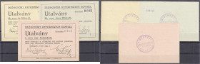 Banknoten
Ausland
Ungarn
Dioagyör Reformatus Egyhaz, 3 Scheine zu 10 u. 20 Fillerrol und 1 Koronarol 1.8.1919. Rs. gestempelt. I-