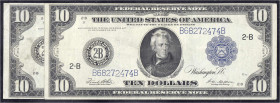 Banknoten
Ausland
Vereinigte Staaten von Amerika
2 Stück: 10 Dollars mit blauem Siegel 1914 New York. Var. mit großem 2-B und kleinem 2-B. III, sel...