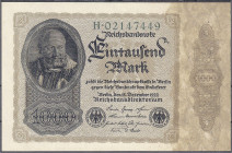 Banknoten
Die deutschen Banknoten ab 1871 nach Rosenberg
Deutsches Reich, 1871-1945
1000 Mark 15.12.1922, ohne Bogen-Wz. Serie H. Bogen-Wz 3 ? I- R...