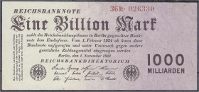 Banknoten
Die deutschen Banknoten ab 1871 nach Rosenberg
Deutsches Reich, 1871-1945
1 Bio. Mark 1.11.1923. KN 6-stellig, FZ: R. I-II. Rosenberg 126...