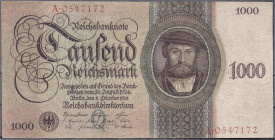 Banknoten
Die deutschen Banknoten ab 1871 nach Rosenberg
Deutsches Reich, 1871-1945
1000 Reichsmark 11.10.1924. Serie Q/A., min. beschnitten, links...