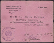 Banknoten
Die deutschen Banknoten ab 1871 nach Rosenberg
Deutsches Reich, 1871-1945
Frankreich: 2 Francs 22.5.1915, Lohn-Bon. Stempel Etappen-Kraft...