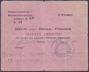 Banknoten
Die deutschen Banknoten ab 1871 nach Rosenberg
Deutsches Reich, 1871-1945
Frankreich: 2 Francs 12.4.1915, Lohn-Bon. Stempel Strassenbau-K...