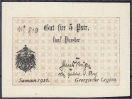 Banknoten
Die deutschen Banknoten ab 1871 nach Rosenberg
Deutsches Reich, 1871-1945
5 Piaster 1916. Us. mit Viz. Feldw. d. Res. I, selten. Rosenber...