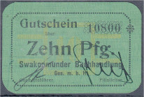 Banknoten
Die deutschen Banknoten ab 1871 nach Rosenberg
Deutsches Reich, 1871-1945
10 Pfennig Leinen (grün) o.J. Swakopmunder Buchhandlung. KN 5-s...