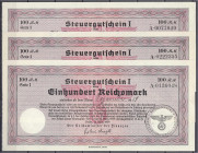 Banknoten
Die deutschen Banknoten ab 1871 nach Rosenberg
Deutsches Reich, 1871-1945
3 Steuerscheine zu 100 Reichsmark 1939. Alle Einlösedatum Dezem...