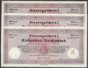 Banknoten
Die deutschen Banknoten ab 1871 nach Rosenberg
Deutsches Reich, 1871-1945
3 Steuerscheine zu 100 Reichsmark 1939. Einlösedatum Dezember 1...
