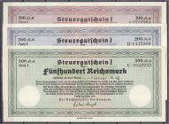 Banknoten
Die deutschen Banknoten ab 1871 nach Rosenberg
Deutsches Reich, 1871-1945
3 Steuerscheine zu 100, 200 und 500 Reichsmark 1939. Alle ohne ...