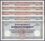 Banknoten
Die deutschen Banknoten ab 1871 nach Rosenberg
Deutsches Reich, 1871-1945
5 Steuerscheine mit versch. Einlösedaten: 3 X 100 und 2 X 200 R...