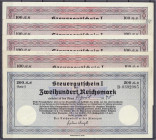 Banknoten
Die deutschen Banknoten ab 1871 nach Rosenberg
Deutsches Reich, 1871-1945
5 Steuerscheine mit versch. Einlösedaten: 4 X 100 und 1 X 200 R...