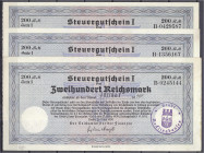 Banknoten
Die deutschen Banknoten ab 1871 nach Rosenberg
Deutsches Reich, 1871-1945
3 Steuerscheine zu 200 Reichsmark 1939. Einlösedatum Januar, Fe...