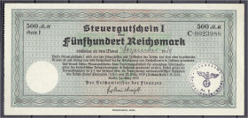 Banknoten
Die deutschen Banknoten ab 1871 nach Rosenberg
Deutsches Reich, 1871-1945
Steuerschein zu 500 Reichsmark 1939. Einlösedatum Dezember 1939...