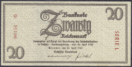 Banknoten
Die deutschen Banknoten ab 1871 nach Rosenberg
Deutsches Reich, 1871-1945
20 Reichsmark 26.4.1945. KN 5-stellig, Serie L. III. Rosenberg ...