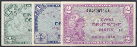 Banknoten
Die deutschen Banknoten ab 1871 nach Rosenberg
Westliche Besatzungszonen und BRD, ab 1948
3 Scheine zu 1/2, 1 und 2 Mark, Serie 1948. I-,...