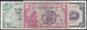 Banknoten
Die deutschen Banknoten ab 1871 nach Rosenberg
Westliche Besatzungszonen und BRD, ab 1948
3 Stück: 1/2, 2 und 50 Deutsche Mark, Serie 194...
