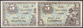 Banknoten
Die deutschen Banknoten ab 1871 nach Rosenberg
Westliche Besatzungszonen und BRD, ab 1948
2 X 5 Deutsche Mark, Serie 1948. Kennbuchst. B,...