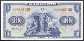 Banknoten
Die deutschen Banknoten ab 1871 nach Rosenberg
Westliche Besatzungszonen und BRD, ab 1948
10 Deutsche Mark 1948. Mit B-Stempel für Westbe...
