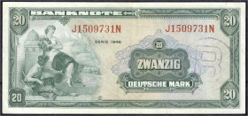 Banknoten
Die deutschen Banknoten ab 1871 nach Rosenberg
Westliche Besatzungszonen und BRD, ab 1948
20 Deutsche Mark 1948. Serie J/N, mit B Stempel...