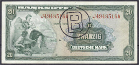 Banknoten
Die deutschen Banknoten ab 1871 nach Rosenberg
Westliche Besatzungszonen und BRD, ab 1948
20 Deutsche Mark Serie 1948. Serie J/A, mit B-S...