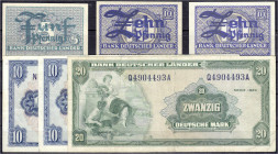 Banknoten
Die deutschen Banknoten ab 1871 nach Rosenberg
Westliche Besatzungszonen und BRD, ab 1948
6 Stück: 5 und 2 X 10 Pfg. 1948, 2 X 10 und 20 ...