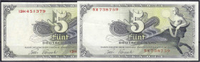 Banknoten
Die deutschen Banknoten ab 1871 nach Rosenberg
Westliche Besatzungszonen und BRD, ab 1948
2 X 5 Deutsche Mark 9.12.1948. Serien 5 und 13....
