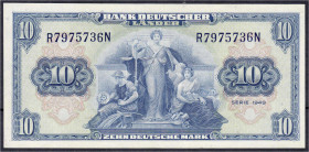 Banknoten
Die deutschen Banknoten ab 1871 nach Rosenberg
Westliche Besatzungszonen und BRD, ab 1948
10 Mark 22.8.1949. Serie R/N. I. Rosenberg 258....