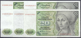 Banknoten
Die deutschen Banknoten ab 1871 nach Rosenberg
Westliche Besatzungszonen und BRD, ab 1948
5 X 20 Deutsche Mark, incl. Austauschnote 2.1.1...