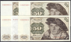 Banknoten
Die deutschen Banknoten ab 1871 nach Rosenberg
Westliche Besatzungszonen und BRD, ab 1948
5 X 50 Deutsche Mark, incl. Austauschnote 2.1.1...