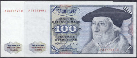 Banknoten
Die deutschen Banknoten ab 1871 nach Rosenberg
Westliche Besatzungszonen und BRD, ab 1948
2 X 100 Deutsche Mark 2.1.1960. Serien N/D und ...
