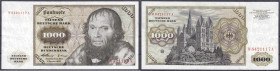 Banknoten
Die deutschen Banknoten ab 1871 nach Rosenberg
Westliche Besatzungszonen und BRD, ab 1948
1000 Deutsche Mark 2.1.1960. Serie W/A. I- Rose...