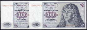 Banknoten
Die deutschen Banknoten ab 1871 nach Rosenberg
Westliche Besatzungszonen und BRD, ab 1948
2 X 10 Deutsche Mark Austauschnoten 2.1.1970. S...
