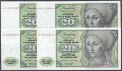 Banknoten
Die deutschen Banknoten ab 1871 nach Rosenberg
Westliche Besatzungszonen und BRD, ab 1948
4 verschiedene 20 Deutsche Mark 2.1.1970. 3 X B...
